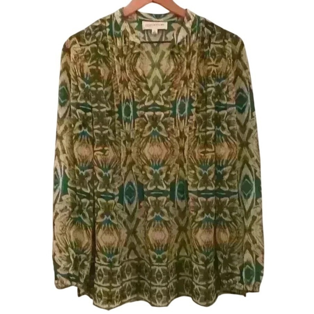 Jones New York Womens Flowy Sheer Tunic Top Size M Green Boho Peasant Fairy